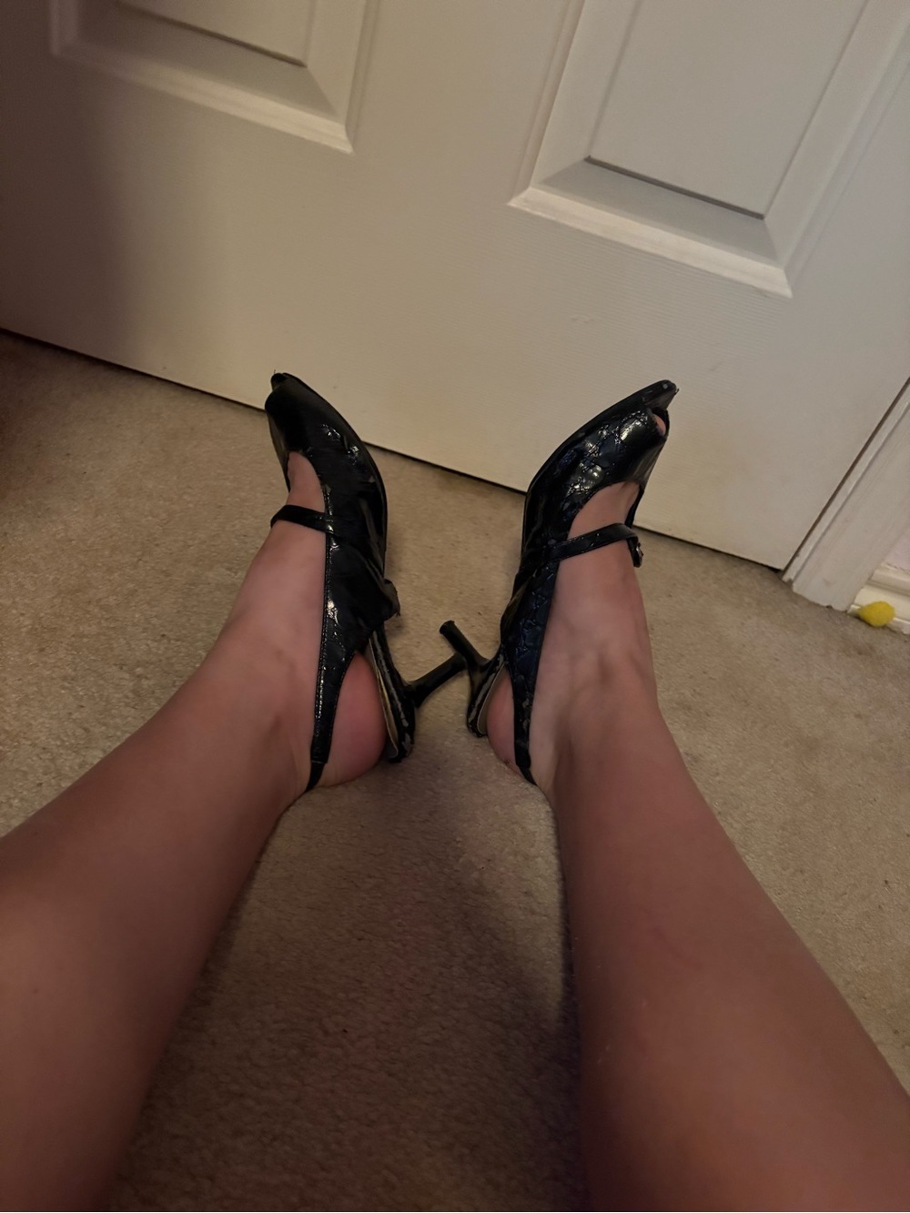 Fair condition Predictions Black Patent Peep-Toe Slingback Heels